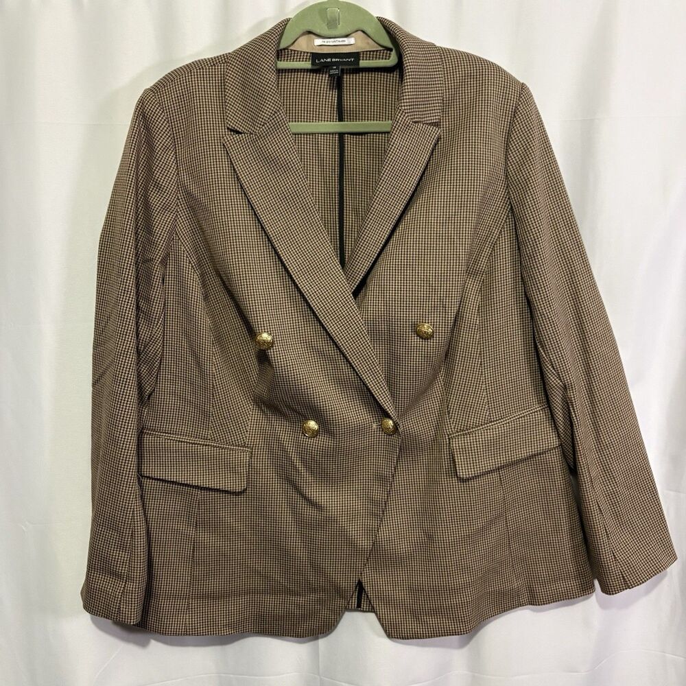 Lane Bryant Blazer 18 Brown Houndstooth Classic Heritage Old Money Academia